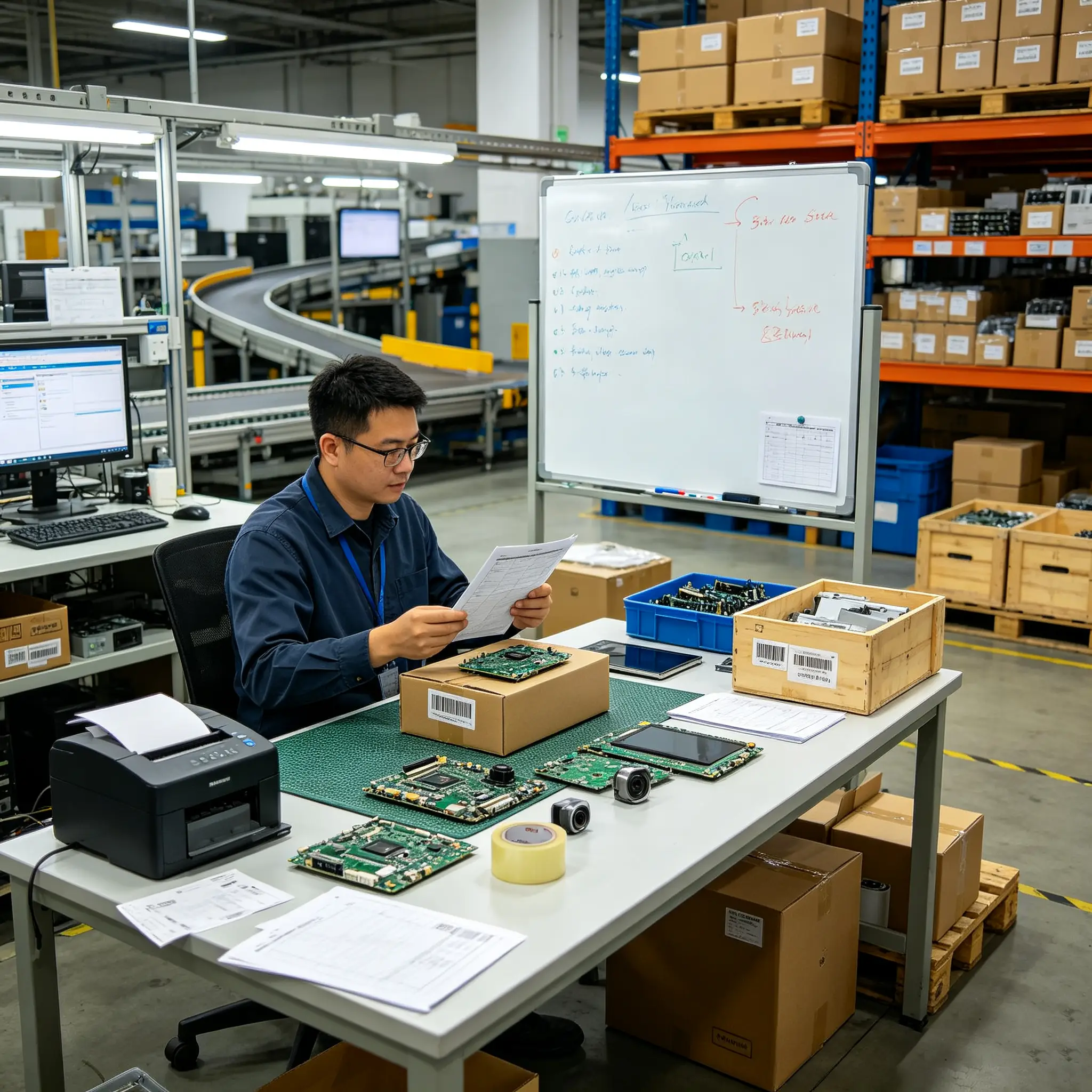 International spare parts warehouse and logistics zone for interactive whiteboard replacement components